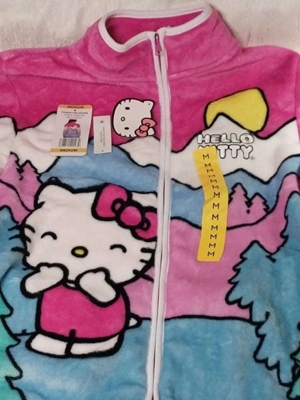 Hello Kitty Pink Blue Yellow Plush Zip Jacket